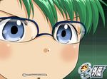  blue_eyes face glasses green_hair gununu male_focus raji_montoya solo super_robot_wars super_robot_wars_original_generation 