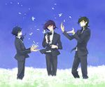  allelujah_haptism androgynous artist_request expressionless field flower flower_field formal glasses gundam gundam_00 male_focus multiple_boys setsuna_f_seiei source_request suit tieria_erde 