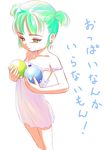  balloon chemise flat_chest green_eyes green_hair highres original solo st+1 strap_slip translated twintails 