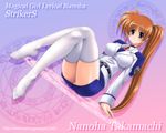  blush breasts character_name copyright_name crossed_legs kamogawa_tanuki large_breasts long_hair lyrical_nanoha magic_circle mahou_shoujo_lyrical_nanoha_strikers military military_uniform octagram panties pantyshot ponytail purple_eyes red_hair side_ponytail sitting solo star_of_lakshmi takamachi_nanoha thighhighs tsab_air_military_uniform underwear uniform wallpaper watermark web_address 