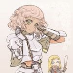  armor blonde_hair blue_eyes character_request curly_hair gauntlets green_eyes multiple_girls open_mouth paladin_(sekaiju) pink_hair sekaiju_no_meikyuu sword takanashi weapon 