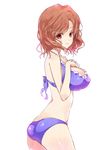  artist_request ass bikini blue_bikini breasts brown_eyes brown_hair copyright_request frills gradient_hair large_breasts looking_back multicolored_hair short_hair smile solo source_request swimsuit transparent_background 