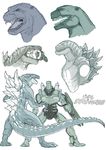  bad_pixiv_id godzilla godzilla_(series) kaijuu kusagami_style monochrome monster no_humans robot severed_head simple_background sketch translated ultra_series ultraman white_background work_in_progress 