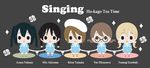  akiyama_mio alternate_hairstyle artist_request beret bespectacled blue_dress braid chibi dress flat_color flower glasses hat hirasawa_yui hokago_tea_time k-on! k-on!_movie kotobuki_tsumugi multiple_girls nakano_azusa non-web_source rose singing! standing tainaka_ritsu twin_braids white_flower white_rose 