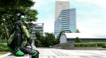  building cityscape kamen_rider kamen_rider_ooo_(series) male_focus oekaki photorealistic sitting solo tree uva villain 