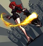  alex_ahad bare_legs black_egrets black_umbrella breasts dutch_angle gun hair_over_one_eye handgun highres krieg_(skullgirls) lab_zero_games legs long_hair luger_p08 medium_breasts miniskirt official_art parasoul_(skullgirls) red_hair skirt skullgirls soldier sweater umbrella weapon yellow_eyes 