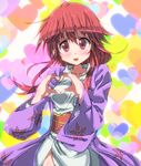  heart heart_background heart_hands japanese_clothes kotohime long_hair looking_at_viewer obi open_mouth rebanira red_eyes red_hair sash solo touhou touhou_(pc-98) 