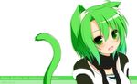  ahoge animal_ears blush borrowed_character cat_ears cat_tail close-up fang green_eyes green_hair happy_birthday highres open_mouth original scarf short_hair simple_background solo syroh tail upper_body 