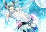  akechi_shizuku center_opening digital_dissolve hatsune_miku hatsune_miku_(append) highres long_hair necktie solo thighhighs twintails vocaloid vocaloid_append 