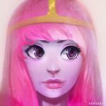  adventure_time freckles pink_hair pixelated princess_bonnibel_bubblegum purple_eyes realistic solo stein tiara watermark 