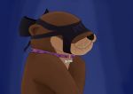  absurd_res ambiguous_gender blindfold blue_background brown_fur bust_portrait cloth collar collar_tag crossed_arms fur furgonomics hi_res mammal mask mustelid otter pet petplay portrait ribbons rivek roleplay sensory_deprivation simple_background solo spiked_collar spikes tan_fur whiskers 