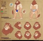  absurd_res anchor_symbol basch blush body_hair brown_hair bulge clothed clothing felid fur green_eyes hair happy_trail hi_res insignia_leone jewelry lion male mammal model_sheet necklace orange_fur pantherine pawpads pendant smile solo standing tail_tuft topless tuft underwear 