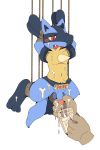  anthro bdsm blush bondage bound cum cum_covered cum_in_a_cup disembodied_hand erection lucario male messy nintendo nude penis penis_milking pok&eacute;mon pok&eacute;mon_(species) rokuyon rope solo_focus suspended_in_midair uncut video_games 