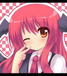  bad_id bad_pixiv_id koakuma long_hair one_eye_closed red_eyes red_hair shinekalta solo touhou wings 