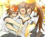  2boys bad_id bad_pixiv_id bandana brown_hair closed_eyes kawakami_kazuko kazama_shoichi maji_de_watashi_ni_koi_shinasai! multiple_boys nannnann naoe_yamato one_eye_closed open_mouth ponytail school_uniform shorts 