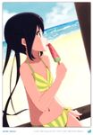 absurdres black_hair blush brown_eyes day errant food highres holding holding_food k-on! long_hair looking_away nakano_azusa navel popsicle scan solo tongue tongue_out twintails 