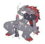  anal anal_penetration anthro balls blush cum cum_covered cum_while_penetrated cumshot dildo ejaculation erection male messy nintendo nude orgasm penetration penis pok&eacute;mon pok&eacute;mon_(species) rokuyon sex_toy simple_background solo uncut video_games white_background zoroark 