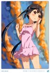  2011 absurdres bare_shoulders black_hair blush brown_eyes dated dress errant frilled_dress frills highres k-on! long_hair nakano_azusa scan sleeveless solo sundress twintails 