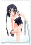  2011 absurdres black_hair brown_eyes errant highres k-on! long_hair nakano_azusa scan solo swimsuit twintails undressing 