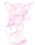  1girl animal_ears bag blush caracal_(kemono_friends) cat_ears clenched_hand coat cowboy_shot embarrassed food frown hand_up japari_bun japari_symbol kemono_friends looking_away monochrome reaching_out scarf short_hair simple_background sketch solo valentine white_background winter_clothes winter_coat yamaguchi_sapuri 