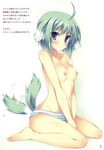  :&lt; absurdres ahoge animal_ears barefoot between_thighs blue_eyes blush body_blush breasts commentary dog_days dog_ears dog_girl dog_tail ears_down eclair_martinozzi full_body green_hair highres light_green_hair looking_at_viewer md5_mismatch medium_breasts navel nipples panties revision short_hair simple_background sitting solo striped striped_panties tail tail_wagging tateha_(marvelous_grace) topless underwear underwear_only v_arms wariza 