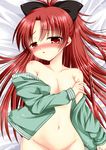  asaduki_kanai dakimakura mahou_shoujo_madoka_magica no_bra nopan open_shirt sakura_kyouko 