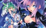  black_heart bodysuit choujigen_game_neptune cleavage compile_heart green_heart jpeg_artifacts purple_heart tsunako underboob wallpaper white_heart 