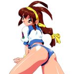  90s artist_request ass battle_athletes brown_hair buruma kanzaki_akari long_hair looking_back low-tied_long_hair official_art simple_background solo white_background 