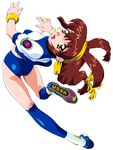  90s artist_request ass battle_athletes bend bracelet buruma jewelry kanzaki_akari long_hair official_art open_mouth pose simple_background solo white_background yellow_eyes 