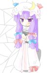  bow chibi crescent hat long_hair patchouli_knowledge pink_bow purple_hair solo touhou 