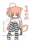  animal_ears cat_ears lyrical_nanoha mahou_shoujo_lyrical_nanoha mahou_shoujo_lyrical_nanoha_a's sch shirt solo striped striped_legwear t-shirt thighhighs vita 