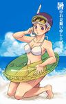  artist_request beach bikini day digital_devil_saga diving_mask innertube kneeling ocean outdoors purple_eyes purple_hair sera_(dds) short_hair side-tie_bikini snorkel swimsuit 