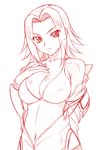  bikini_top breasts cleavage code_geass kallen_stadtfeld large_breasts misnon_the_great monochrome open_clothes red short_hair solo swimsuit 