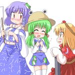  cosplay costume_switch geetsu hat kochiya_sanae moriya_suwako multiple_girls thighhighs touhou yasaka_kanako 