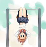  hanging horizontal_bar ikeda_jun_(mizutamari) original school_uniform solo upside-down 