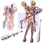  club explosive grenade high_heels highres horns katahira_masashi mitsudomoe_(shape) multiple_views original pantyhose pointy_ears purple_hair sandals shoes stielhandgranate tomoe_(symbol) weapon 