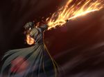  ayakashi ayakashi_h black_hair fire game_cg glasses katana magic male_focus osakabe_katsumi solo sword toma_(asagayatei) trench_coat weapon 