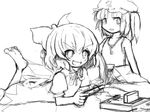  barefoot bow cirno famicom feet game_console greyscale kawashiro_nitori luft monochrome multiple_girls playing_games sketch touhou two_side_up video_game 