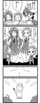  2girls 4koma ahoge albert_chamomille announcement_celebration aoyama_reo asymmetrical_hair book chibi closed_eyes comic freckles glasses greyscale heart laughing long_hair mahora_academy_middle_school_uniform mahou_sensei_negima! mole mole_under_eye monochrome multiple_girls murakami_natsumi naba_chizuru necktie negi_springfield pince-nez plaid ponytail school_uniform short_hair skirt smile sweatdrop tears translated 