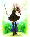  bad_id bad_pixiv_id black_footwear black_legwear blonde_hair blue_eyes bow charlotte_francia instrument kurafuji_sachi quartett! shoes solo thighhighs violin 