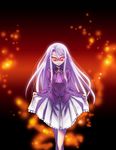  ascot fate/stay_night fate_(series) glowing glowing_eyes illyasviel_von_einzbern lavender_hair long_hair nekomamire red_eyes skirt skirt_lift smile solo 