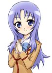 artist_request blush bow gokujou_seitokai jinguuji_kanade purple_eyes purple_hair school_uniform smile solo 