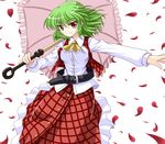  ascot bococho cherry_blossoms kazami_yuuka parasol petals plaid plaid_skirt plaid_vest skirt skirt_set solo touhou umbrella vest 