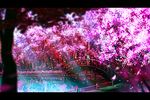  1girl bad_id bad_pixiv_id bridge cherry_blossoms copyright_request letterboxed scenery solo water 