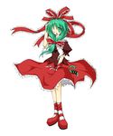  artist_request dress frills front_ponytail full_body green_eyes green_hair kagiyama_hina looking_at_viewer mary_janes puffy_short_sleeves puffy_sleeves red_dress shawl shoes short_hair short_sleeves simple_background solo standing touhou white_background wind wind_lift wrist_cuffs 
