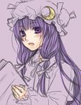  :o blush book crescent hat holding holding_book long_hair looking_at_viewer mob_cap open_mouth patchouli_knowledge purple_eyes purple_hair shiratama_(mofutto) sidelocks sketch solo touhou upper_body very_long_hair 