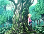  blonde_hair nature original scenery shizuku_(artist) solo thighhighs tree twintails 