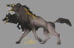 2_heads blood body_horror canid canine canis demon feral hybrid male mammal mammon monster multi_eye multi_head multi_limb solo suid suina sus_(pig) the13thblackcat wild_boar wolf 