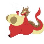  2019 anthro areola auriferos_(mirroidal) big_breasts big_butt breasts butt cigar digital_media_(artwork) dragon female green_eyes horn huge_breasts huge_butt hyper hyper_breasts mirroidal nipples overweight overweight_female red_scales scales scalie simple_background sitting slit_pupils smoke smoking solo thick_thighs voluptuous white_background wide_hips 