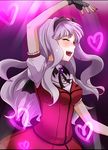  blood blush closed_eyes dress fangs fingerless_gloves gloves idolmaster idolmaster_(classic) long_hair michigan my_dear_vampire shijou_takane silver_hair solo 